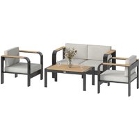 Outsunny Ensemble de jardin en aluminium pour 4 personnes résistant à l'eau extra profond avec canapé 2 places et 2 fauteuils et table d'appoint