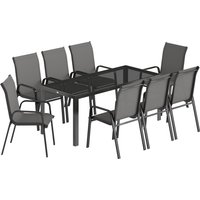 9 Pieces Garden Dining Set Outdoor Table Chairs Set 8 Garden Furniture Set Tempered Glass Top Dark Grey
