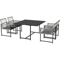 Five Piece Metal Dining Set Folding Back Chairs Light Grey