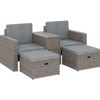 5 Piece Rattan Garden Furniture Set Storage Table Footstools Cushions Dark Grey