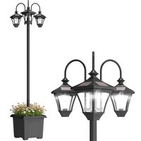 Outsunny Lanterne solaire lampadaire avec jardinière réglable en hauteur 185 cm extérieure lanterne de jardin à 3 têtes commande d'éclairage