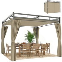 3 x 3 m Pergola Retractable Roof Canopy Curtains UPF30+ Metal Frame Garden Pergola Gazebo Sun Shade