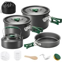 Outsunny Ensemble de casseroles de camping 4-5 personnes, cuisine de camping en aluminium, Gris