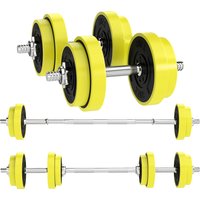 HOMCOM 20KGS 2-In-1 Dumbbell & Barbell Adjustable Set Strength Muscle Exercise Fitness Plate Bar Clamp Rod Home Gym Sports Area, Yellow