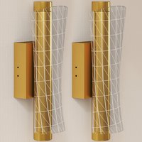 HOMCOM Led Wall Lamp 2 Pack, 9W Modern Indoor Geometric Mesh Wall Light, Colour Temperature Adjustable 3000K/4000K/6500K for Bedroom, Living Room, Hallway, Stairs, Gold Tone