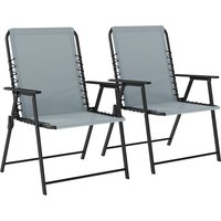 Outsunny Folding Garden Chairs Set of 2, Outdoor Dining Chairs with Wide Texteline Seat, High Back and Armrests, Light Grey | Aosom Ireland