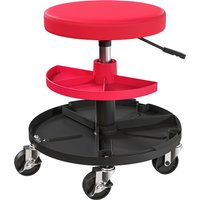 HOMCOM Rolling Mechanic Stool, 135kg Capacity Workshop Stool, 360° Swivel Roller Padded Creeper Seat with Wheels, Tool Trays Storage for Garage, Shop, Auto Repair, Red