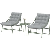 Outsunny Ensemble bistrot de jardin 3 pièces, salon de jardin extérieur avec 2 chaises, table basse et coussins, gris clair