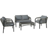 Outsunny 4 Piece Rattan Garden Furniture Set with Loveseat, Armchairs, Table, Steel Frame Wicker Patio Conversation Set, Grey