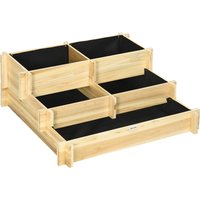 Outsunny Carré Potager de jardin en Bois massif, Jardinière Surélevé en Escalier 3 Niveaux, 93 x 93 x 35 cm, effet Bois Naturel