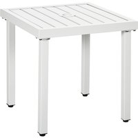 Aosom Outsunny Garden Side Table End Table Patio Coffee Table with Umbrella Hole Steel Frame for Balcony White