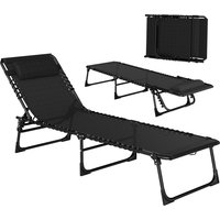Outsunny Garden Reclining Lounger, Folding with 4 Position Adjustable Back, 100% PVC Fabric, Camping and Hiking Recliner, Black Aosom UK