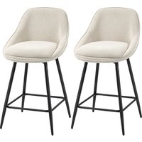 HOMCOM Lot de 2 tabourets de bar en tissu velours côtelé, chaises de bar avec dossier courbé, repose-pieds, 49x52x88cm, crème