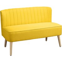 HOMCOM Sofá 2 Lugares em Tecido Efeito Linho Sem Braços com Pés em Madeira, 117x56.5x77 cm, Amarelo Aosom Portugal