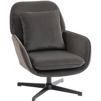 HOMCOM drehbarer Sessel, gepolsterter Samtsessel mit großer Sitzfläche, Lendenkissen und Metallgestell, Wohnzimmer, Schlafzimmer, Leseecke, dunkelgrau Aosom