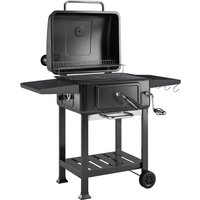 Outsunny Barbecue au charbon avec bac à charbon réglable, chariot grill de jardin fumoir avec tablettes latérales et thermomètre