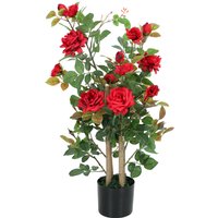 HOMCOM 90cm Artificial Rose Tree, Decorative Fake Plant with 344 Silk Leaves 17 Flowers for Outdoor Indoor Decor, Red | Aosom Ireland