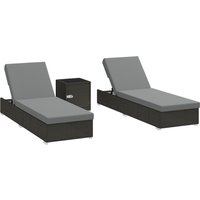 Outsunny Conjunto 2 Espreguiçadeiras de Jardim em Rattan com Mesa Lateral e Encosto Regulável, 184x60x22 cm, Cinza Escuro Aosom Portugal