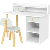 Two Piece Study Table Hutch Desk Chair Set Storage Drawer Shelves