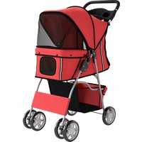 PawHut Poussette buggy pliable animaux chariot pliante chien chat porte-gobelet panier de rangement 75 x 45 x 97 cm rouge