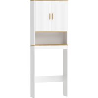 HOMCOM Badregal über dem WC, Badezimmerschrank-Organizer 3-stufig mit offenem Ablagefach, 2 Türen und verstellbarem Einlegeboden, 64x20x170,5 cm, Weiß Aosom