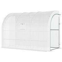 Outsunny Serre de Jardin adossée avec Étagères 3 Niveaux, Petite Serre de Balcon en Bâche PE 140 g/㎡ 300 x 150 x 213 cm, blanc