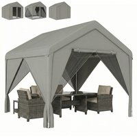 Outsunny Tonnelle de jardin pavillon de jardin hydrofuge structure robuste en acier galvanisé avec toit double pente 3x3m gris