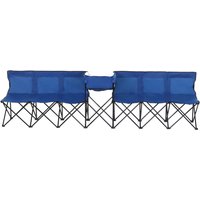 Folding Camping Bench Steel Framed Portable Seating 6 Integrated Cooler Bag Aosom UK