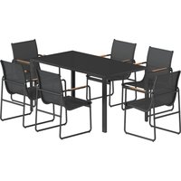 Outsunny Ensemble de Salle à Manger d'Extérieur 7 Pièces pour 6 Personnes, Table en Verre et Chaises avec Accoudoirs Décoratifs, Maille Résistante