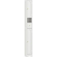 HOMCOM Hochschrank für Badezimmer, schmaler Aufbewahrungsschrank mit 2 geschwungenen Türen, Schublade, offenem Fach und verstellbarem Einlegeboden, für Toilette/kleine Räume, 20 x 20 x 185 cm, weiß Aosom