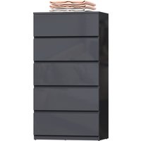 HOMCOM Commode 5 tiroirs, meuble de rangement à haute brillance, fermeture douce et silencieuse, 53 x 34 x 100 cm, gris
