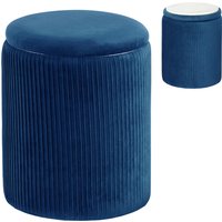 HOMCOM Storage Ottoman Modern Velvet Round Foot Stool for Living Room Bedroom 45 cm Blue