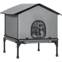 PawHut Outdoor Cat House, Waterproof Insulated Cat Kennel with Elevated Base, Foldable Feral Kitty Shelter for Kittens, Grey