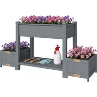 Outsunny Jardinière surélevée avec 2 pots latéraux et étagère pour outils, en bois d'épicéa, 149x46x76 cm, Gris