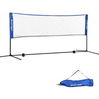 SPORTNOW Filet de badminton, filet portable, hauteur ajustable 107-155 cm, avec sac de transport, cadre métallique, noir, bleu