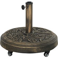 Outsunny Base de Parasol Ronde en Résine 21 kg avec Roulettes et Freins, Bronze