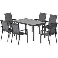 Outsunny Ensemble d'extérieur 7 pièces avec table de jardin en 2 sections et 6 chaises empilables en texteline, Gris