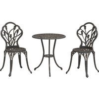 Outsunny Ensemble d'extérieur 3 pièces avec 2 chaises de jardin et table ronde avec trou pour parasol, Bronze