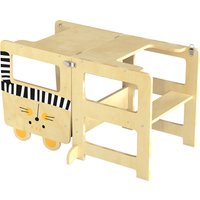 AIYAPLAY Tour d'apprentissage 3 en 1 pliable convertible en bureau et chaise avec tableau motifs de chats naturel