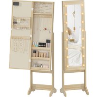 HOMCOM Miroir-aramoire à bijoux avec éclairage LED Armoire pour bijoux Armoire à bijoux sur pied avec miroir pleine longueur Angle réglable Bois