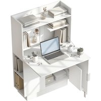 HOMCOM Bureau d'ordinateur pliant, bureau informatique avec plateau rabattable, étagères et placard, 80x30x128cm, blanc