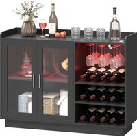 HOMCOM Meuble de bar avec éclairage LED RGB et range-bouteilles pour 12 bouteilles, armoire buffet pour vins pour salle à manger, salon, noir