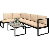 Outsunny Ensemble de jardin 4 pièces, ensemble canapé avec 2 canapés 2 places, fauteuil sans accoudoirs, table basse, pour balcon, Kaki
