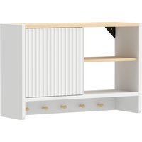 HOMCOM Wandhängeschrank für Badezimmer, hängendes Aufbewahrungsmöbel mit Tür, offenen Regalen und 5 Haken, hängender WC-Schrank, 60 x 20 x 40 cm, Weiß und Eiche Aosom