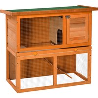PawHut 2-Tier Rabbit Hutch Wooden Guinea Pig Hutch Double Decker Pet Cage Run with Sliding Tray Opening Top