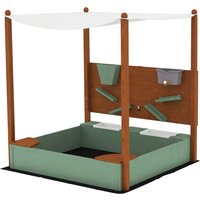 AIYAPLAY AIYAPLAY Sandkasten mit Dach, 116 x 112,5 cm Sandkiste aus Holz Sandbox mit Sitzfläche, 2 Behältern, Sand- und Wasserspielzeug, Eimer mit Wasserhahn für 3-6 Jahre Kinder Grün Aosom
