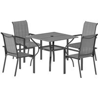 Outsunny Set de Jardin 5 pièces en Acier avec 4 Chaises Empilables et Table avec Trou Central et Étagère Inférieure, Gris