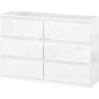 HOMCOM Commode de chambre avec 6 tiroirs Commode pour salon bureau Style moderne 112x34x75 cm Blanc Brillant