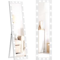 HOMCOM Miroir pleine longueur 150x40 cm Miroir LED avec 24 ampoules, 3 couleurs d'éclairage, autoportant ou appuyable Blanc