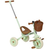 AIYAPLAY Triciclo per bambini 2 in 1 per 2-5 anni con barra genitoriale pedali antiscivolo, poggiapiedi pieghevoli e cesto Verde Aosom Italy